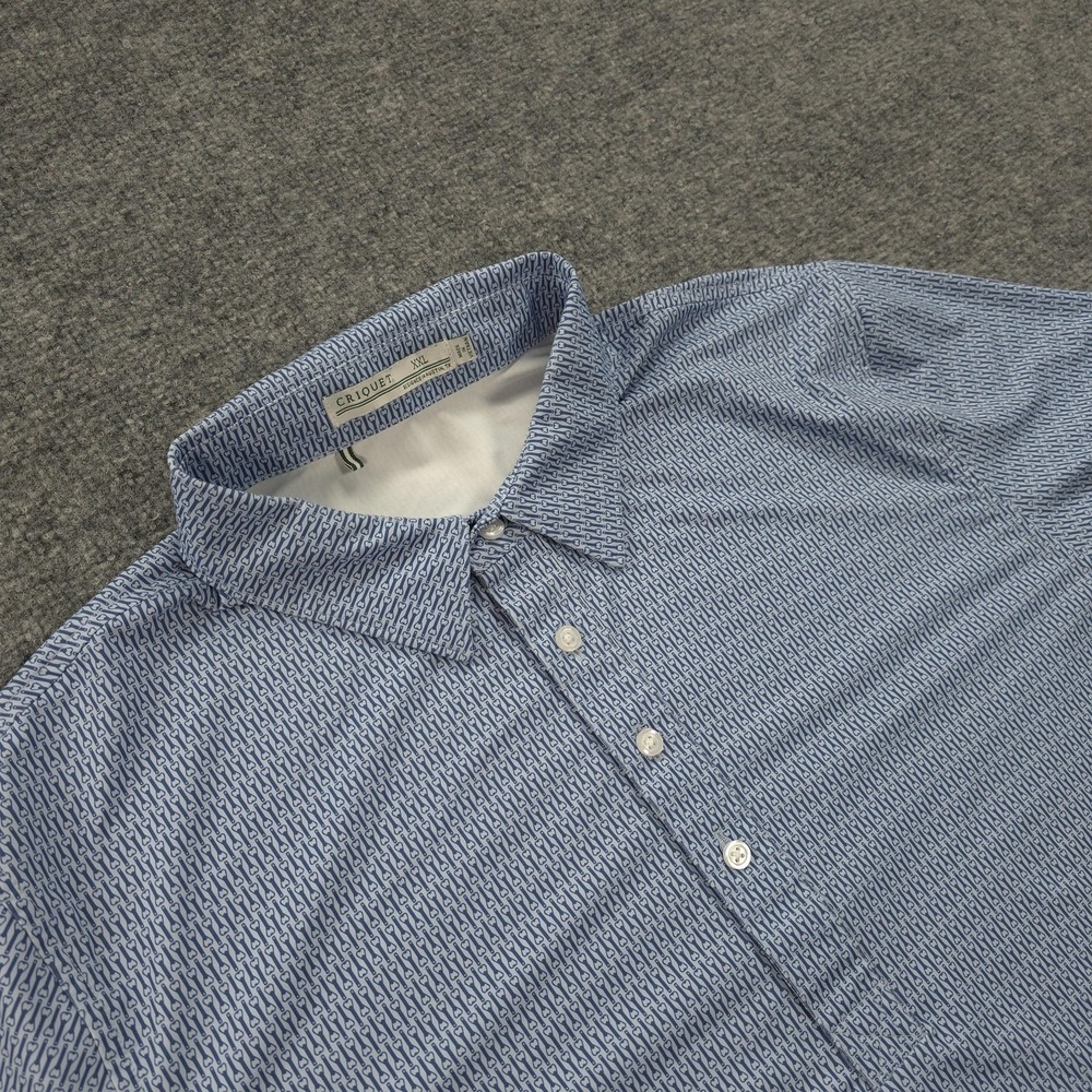 Criquet Polo Shirt Mens 2XL Blue Print Sport Range Stertch Performance Golf